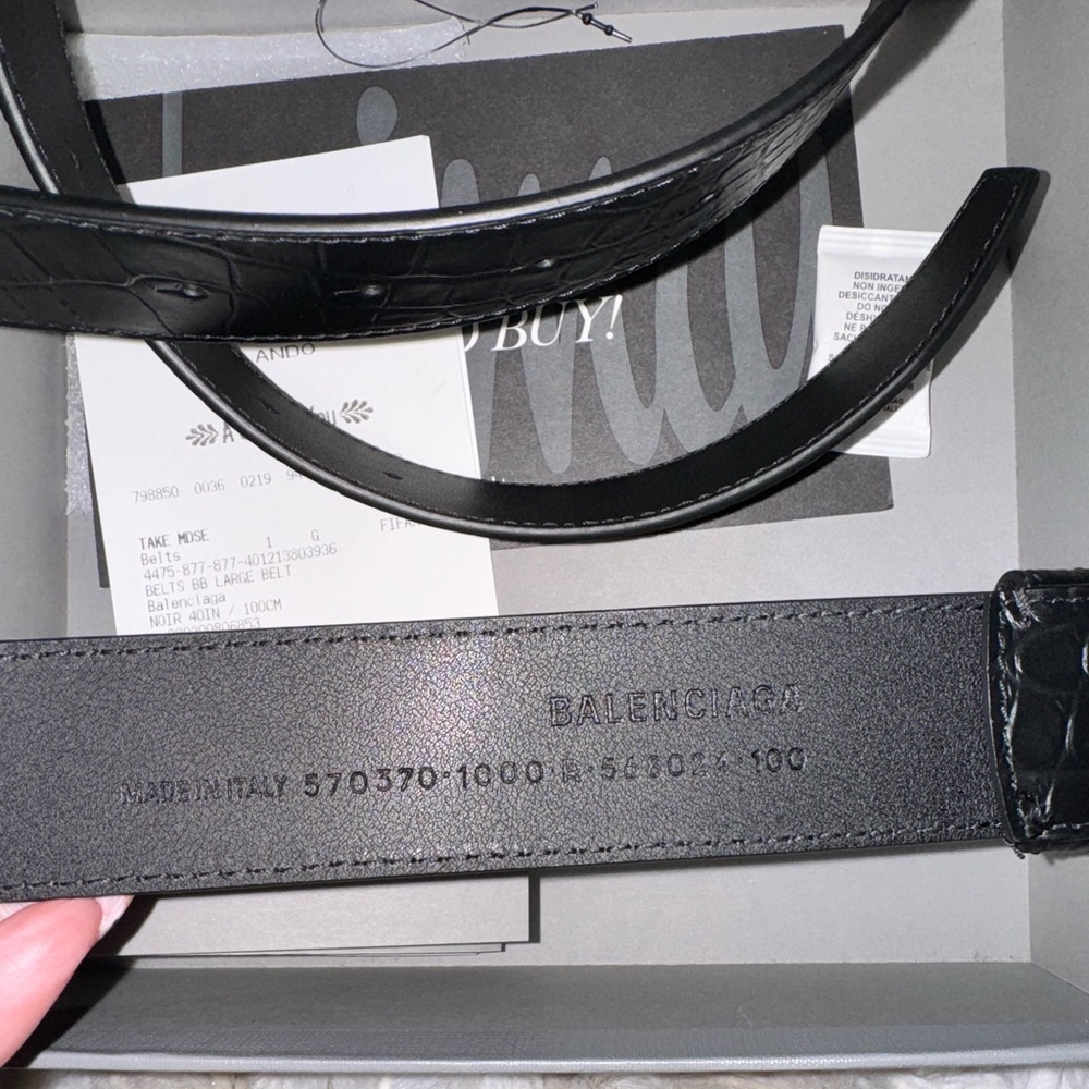 Balenciaga BB Logo Black Leather Belt silver buckle - Picture 8 of 8